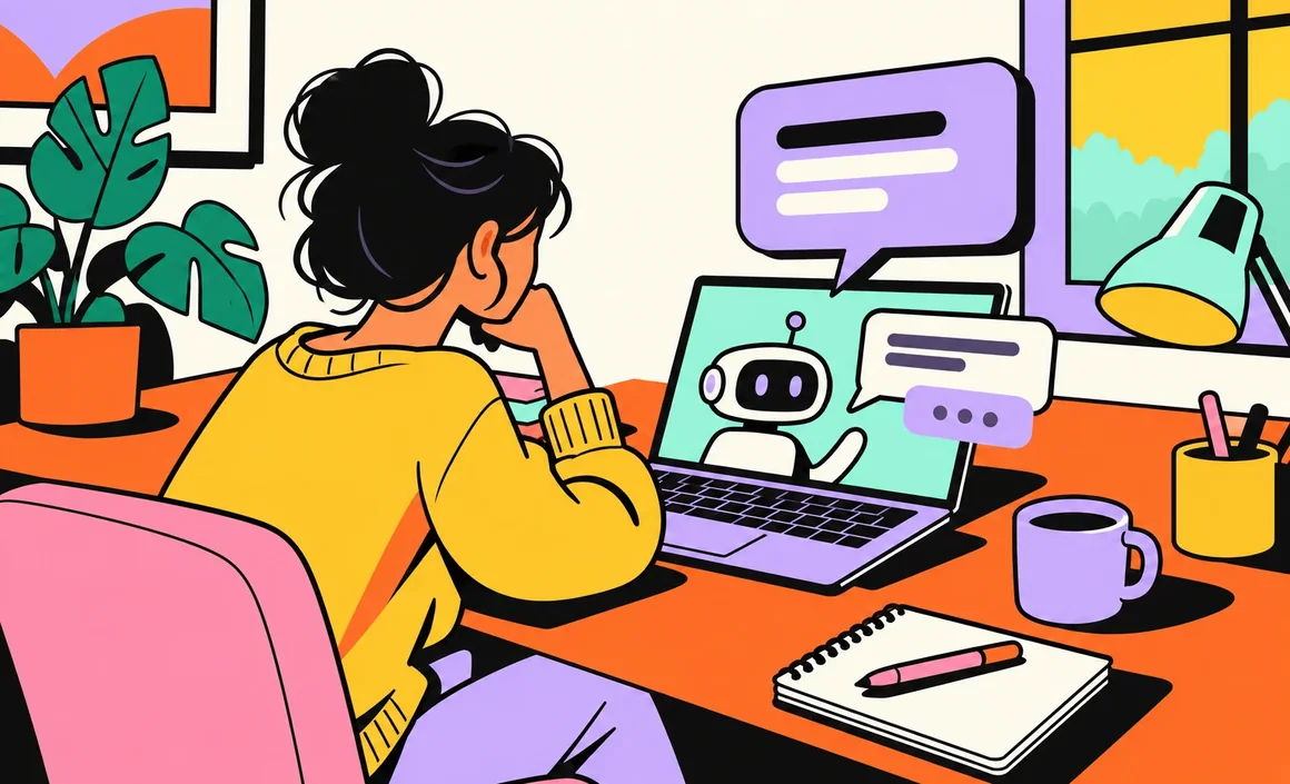Illustration : une femme discute avec ChatGPT sur son ordinateur portable