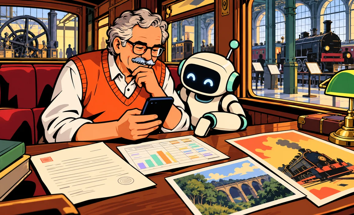 Illustration : Bernard et un petit robot examinent une lettre, un tableau de chiffres et une photo