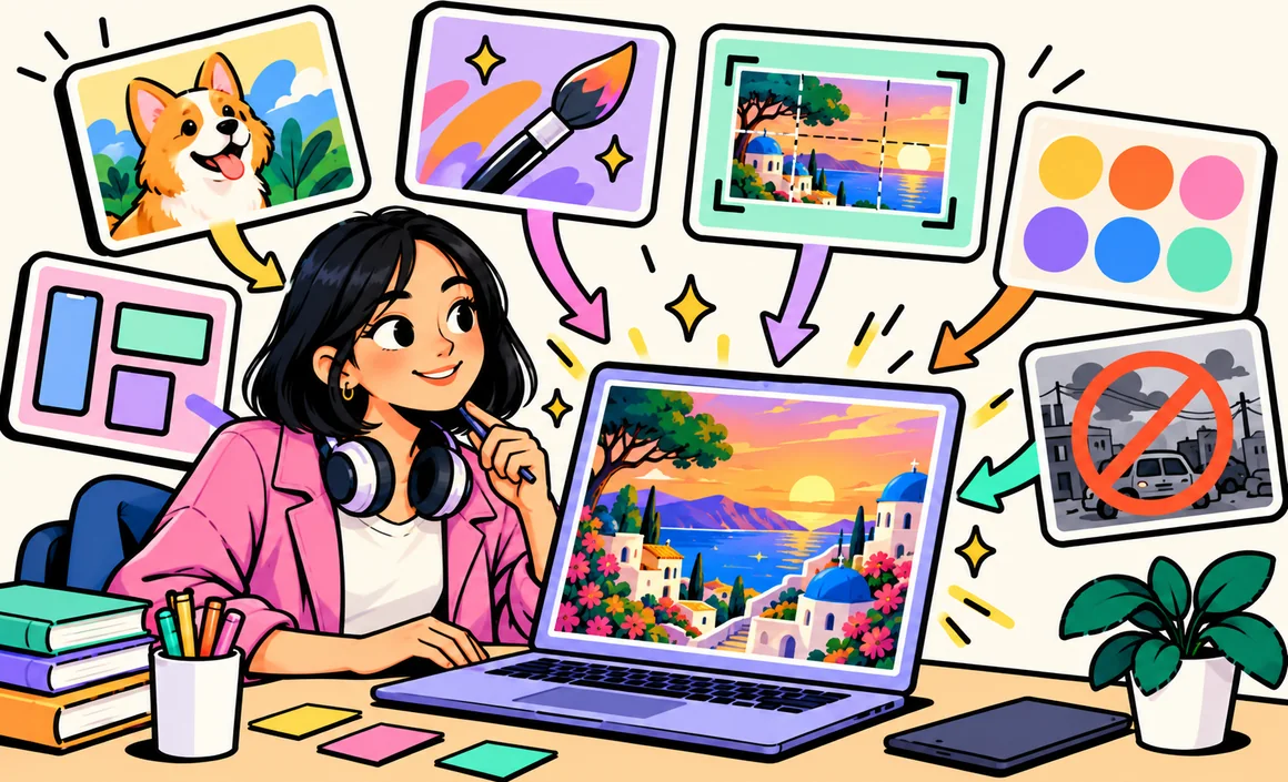 Illustration : sujet, style, composition, couleurs et format réunis dans un prompt d’image