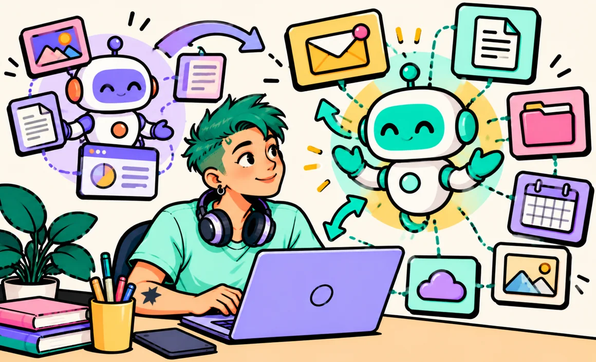 Illustration : un assistant IA relié aux e-mails, documents, agenda et fichiers en ligne
